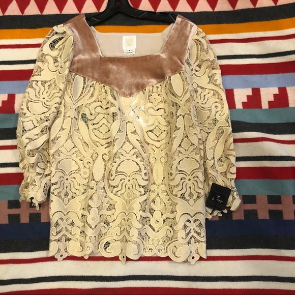 Anna sui guipure lace and velvet blouse, NWT, sz s - Picture 2 of 7